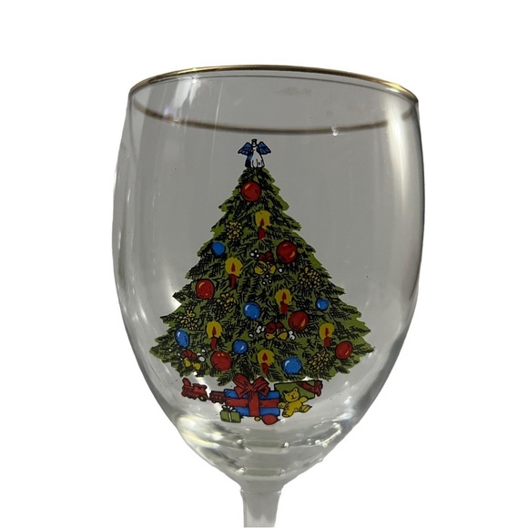 Carlton Glass Christmas Treasure Water Goblets Wine Glass US Made Christmas Tree - Picture 6 of 8